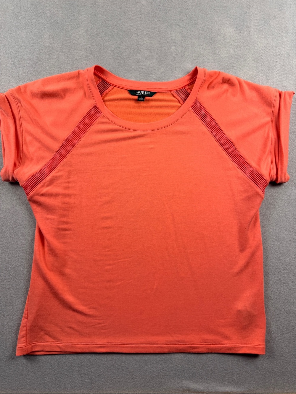 Lauren Ralph Lauren Athletic Shirt Women L 100% Cotton Crew Neck Mesh Orange